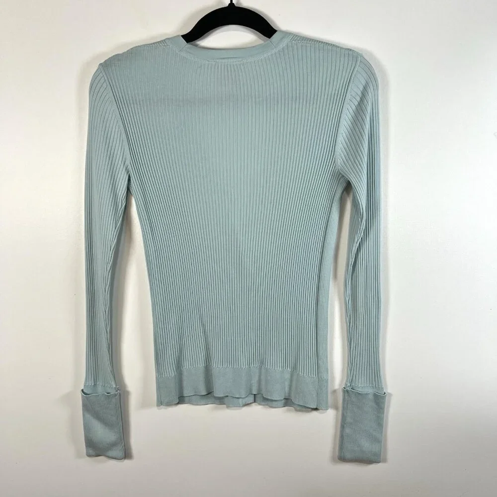 Tory Burch Cotton Long‎ Sleeve Cardigan Gold Button Sweater Sz Small Blue Luxury